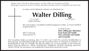 Traueranzeige von Walter Dilling von Pegnitz-Zeitung